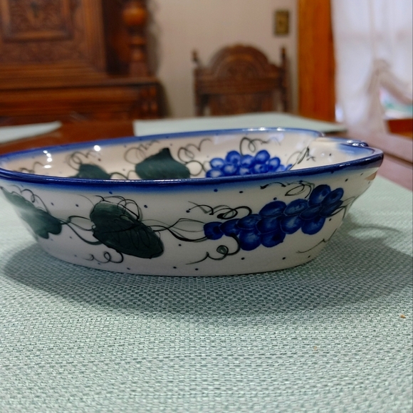 Unikat Polish Pottery Heart Shaped Dish 7-3/4" Blue Flowers EUC - Picture 5 of 9